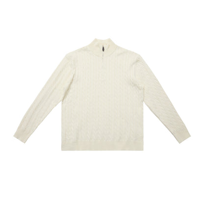 Classic knitted sweater with cable pattern and zipper