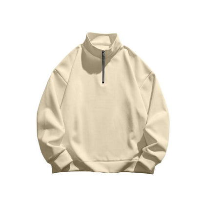 Unisex Long Sleeve Sweatshirt with Stand-Up Collar and Half Zipper