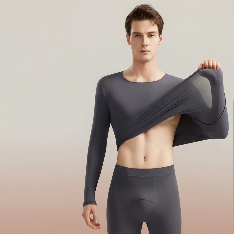 Men's thermal underwear set, seamless, round neck