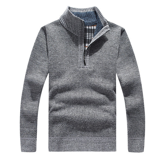 Thicker men's knitted sweater with zipper and lining