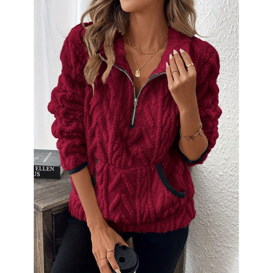 Women's sweatshirt with zipper, stand collar and pockets