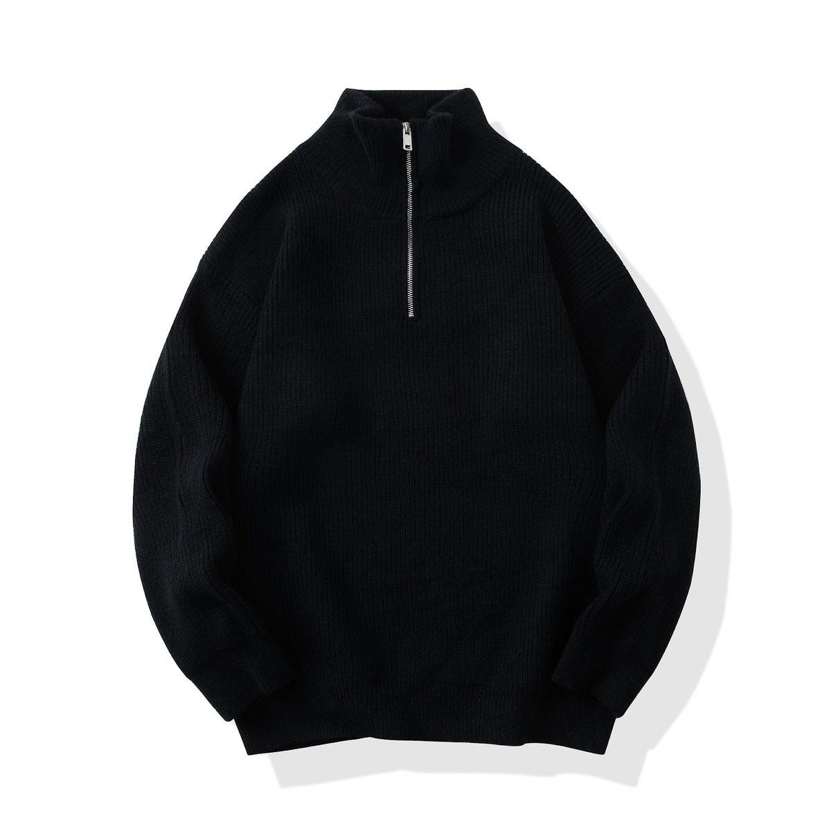Men's knit pullover with half zipper, solid color