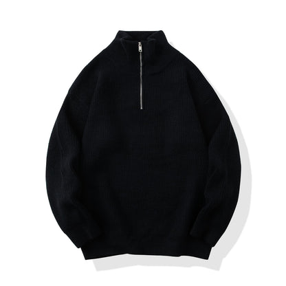Men's knit pullover with half zipper, solid color