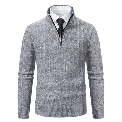 Men's knit pullover with zipper and lining