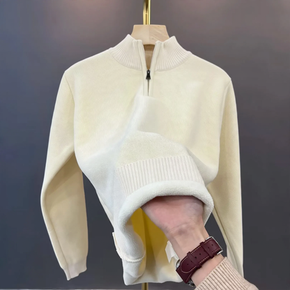 Warmer knit pullover with zipper and lining