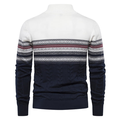 Modern men's knit sweater with stand-up collar