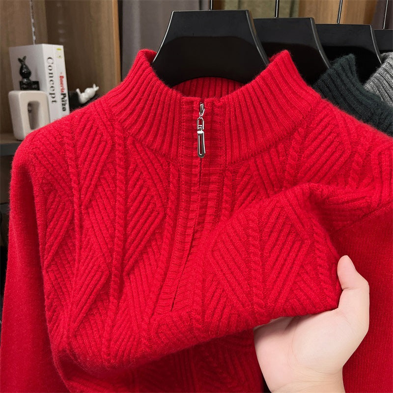 Wool pullover with zipper, coarsely knitted