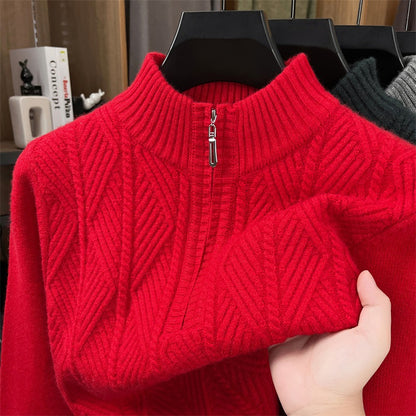 Wool pullover with zipper, coarsely knitted