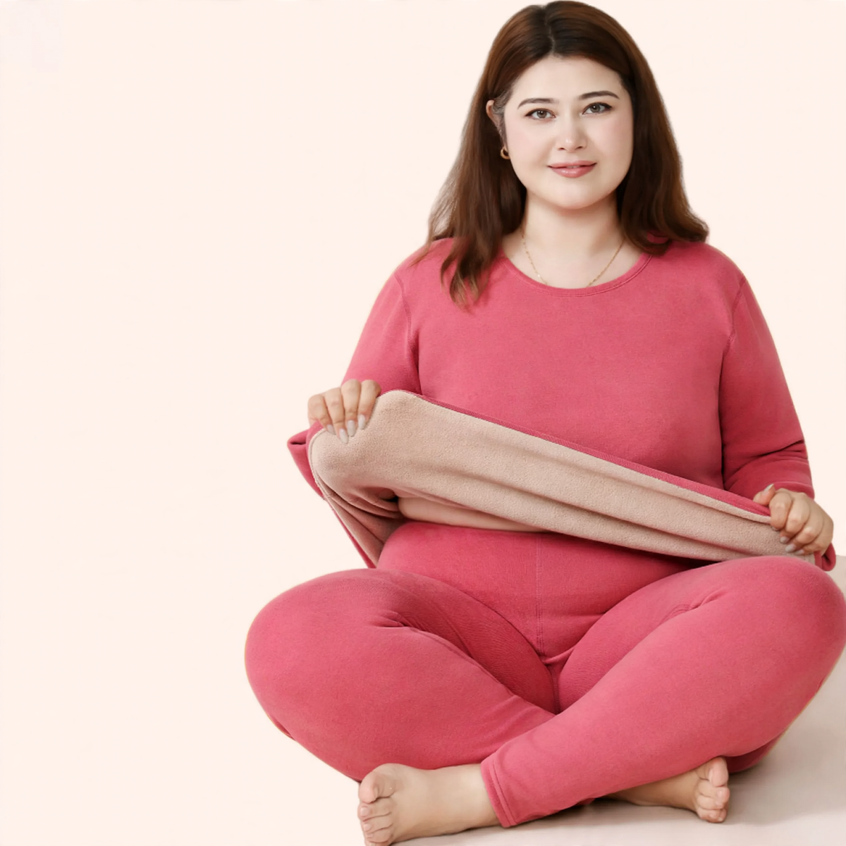 Thermal underwear set with lamb fleece, plus sizes
