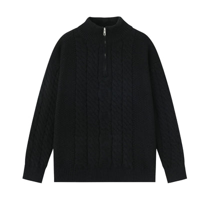 Men's knit pullover with half zipper, solid color
