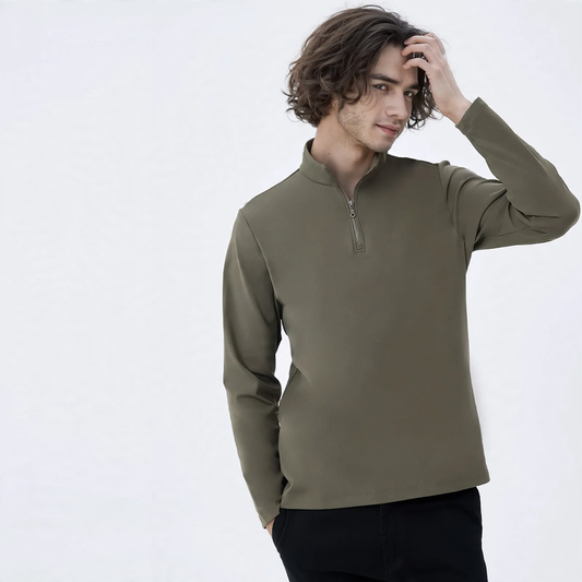 Elastic sports sweatshirt with half zipper