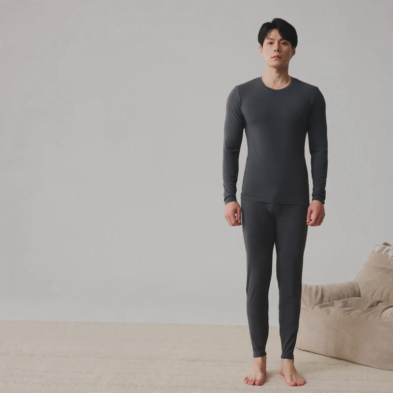 Cotton thermal set for couples, round neckline
