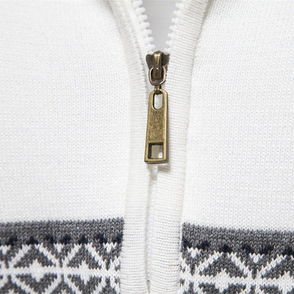 Modern men's knit sweater with stand-up collar