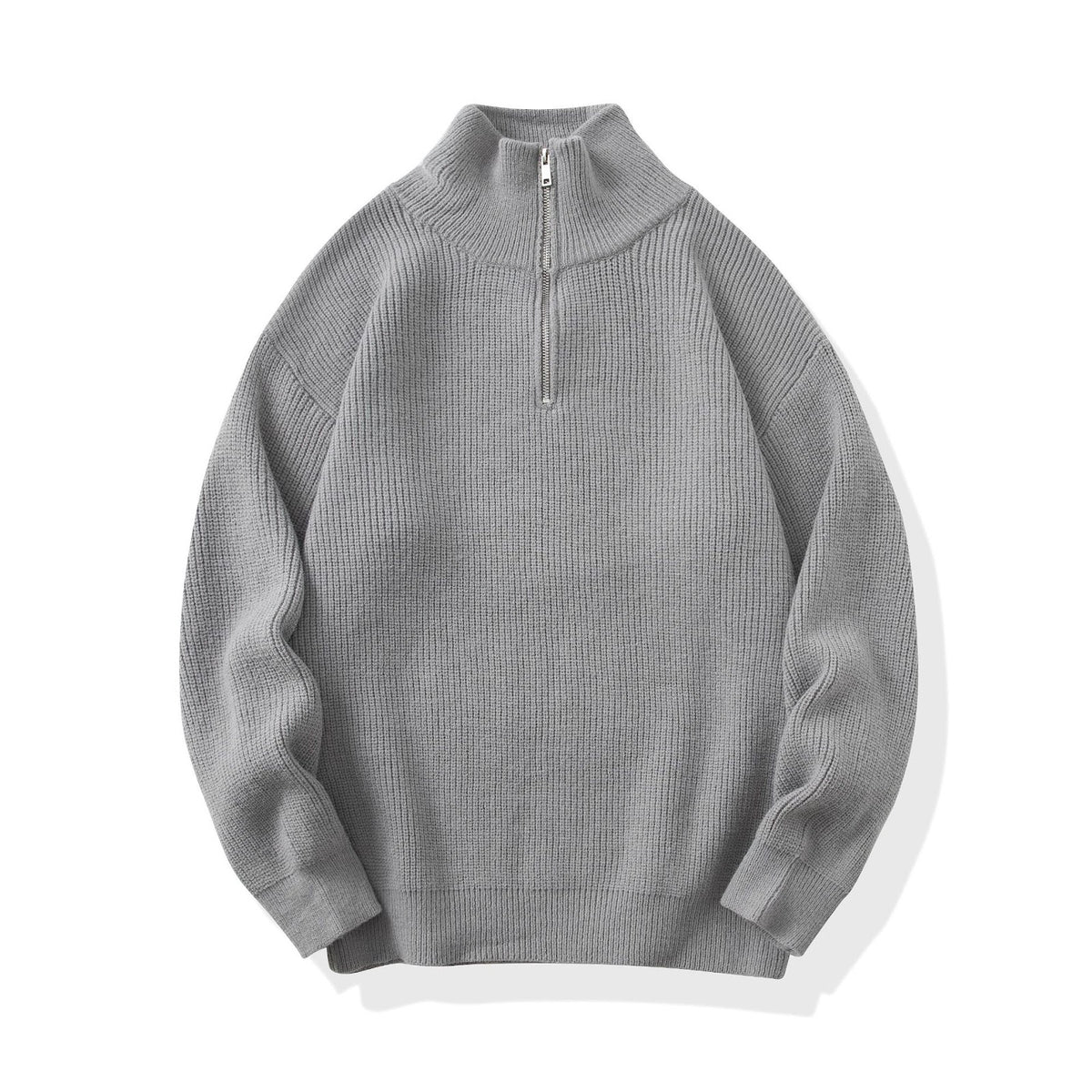 Men's knit pullover with half zipper, solid color