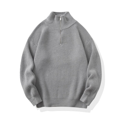 Men's knit pullover with half zipper, solid color