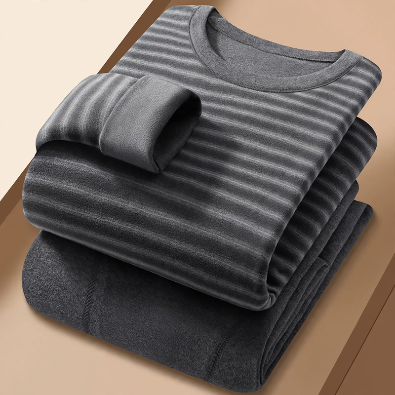 Thermal underwear set with striped pattern, round neck