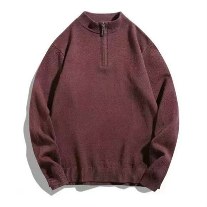 Men's knit sweater with polo collar and zipper