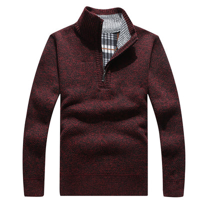 Thicker men's knitted sweater with zipper and lining