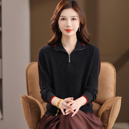 Women's polo knit sweater with zipper