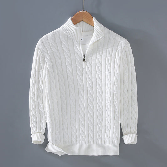 Men's knitted pullover with zipper and stand-up collar