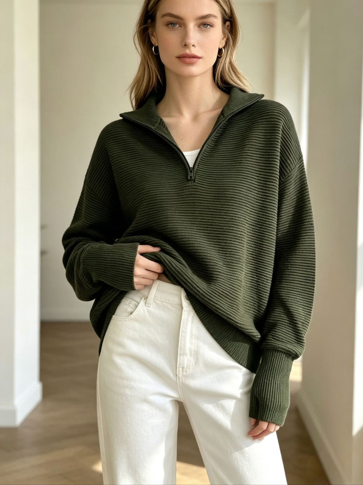 Women's Knit Sweater with Zipper