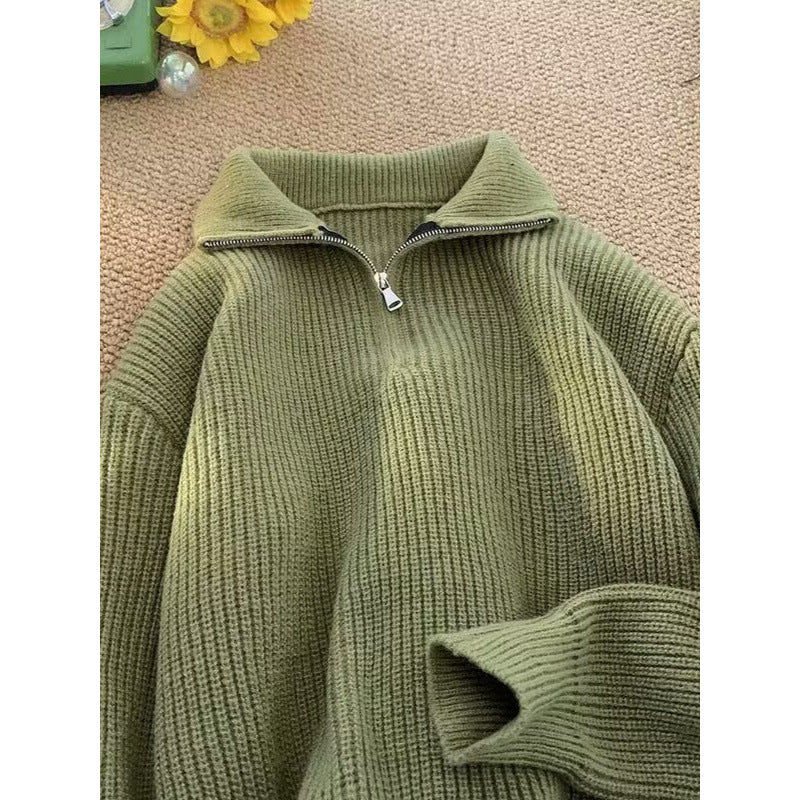 Men's knit pullover with zipper and ribbed structure