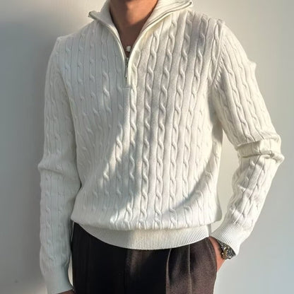 Modern men's knitted sweater with zipper