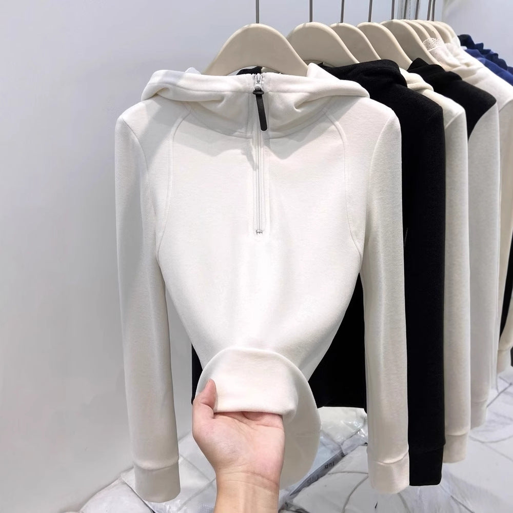 Women's hoodie with half zipper and lining