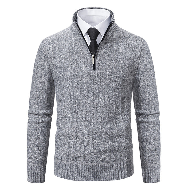 Men's knit pullover with zipper and lining