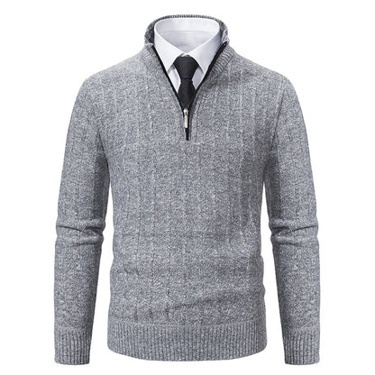 Men's knit pullover with zipper and lining