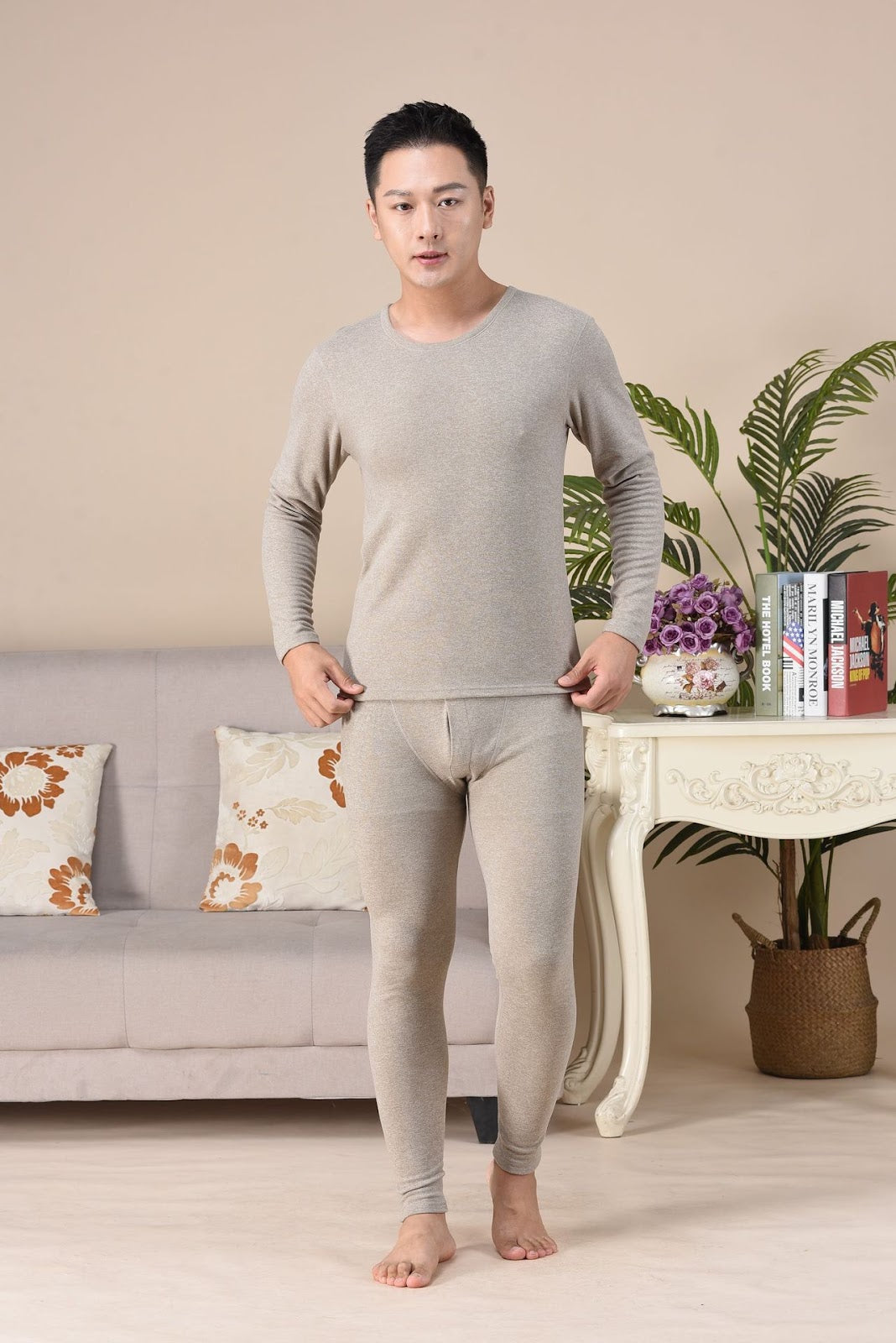 Thermal underwear set for women and men, round neck