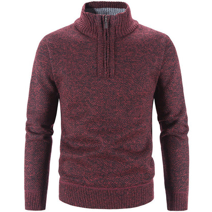 Men's knit sweater with stand-up collar and zipper