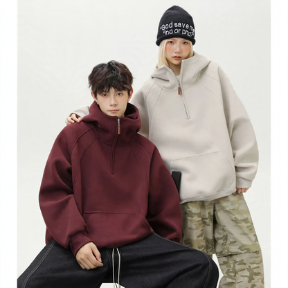 Unisex hoodie with zipper and stand-up collar