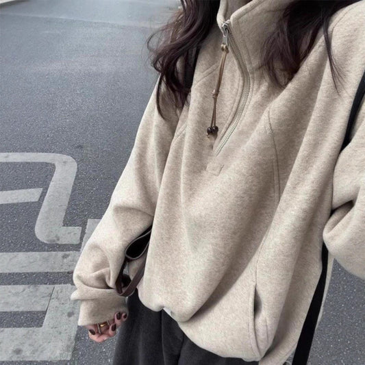 Women's sweater with zipper and stand-up collar