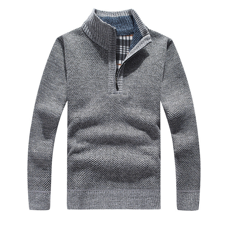 Thicker men's knitted sweater with zipper and lining