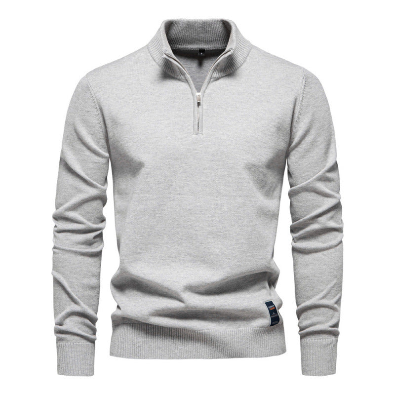Men's knit sweater with stand-up collar and zipper
