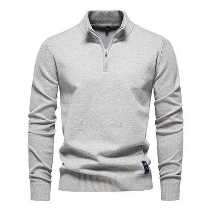 Men's knit sweater with stand-up collar and zipper
