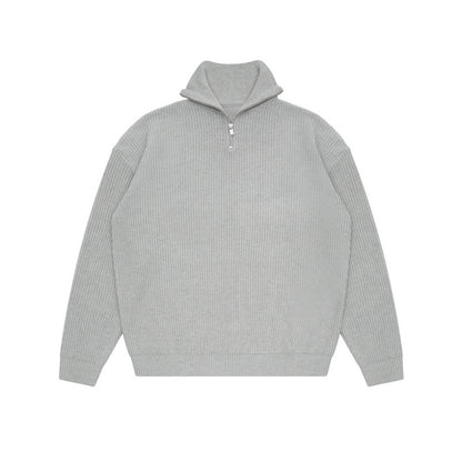 Men's knit sweater with stand-up collar and zipper