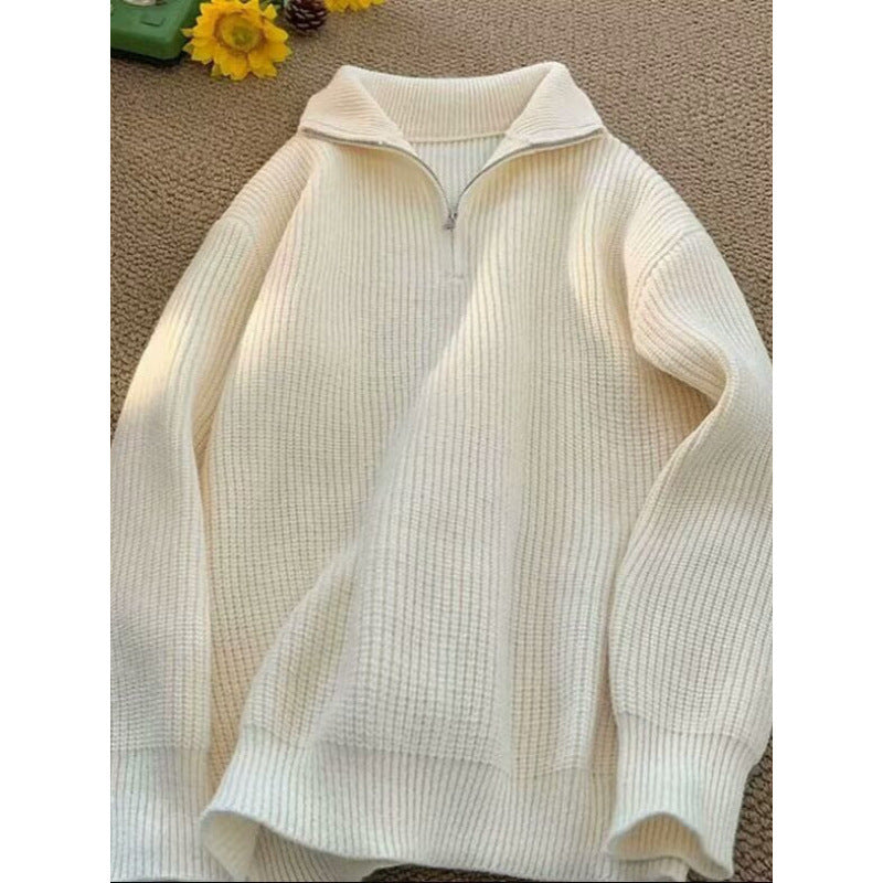 Men's knit pullover with zipper and ribbed structure