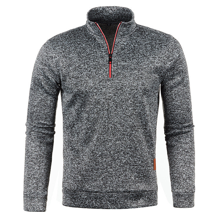 Men's knit sweater with stand-up collar and zipper