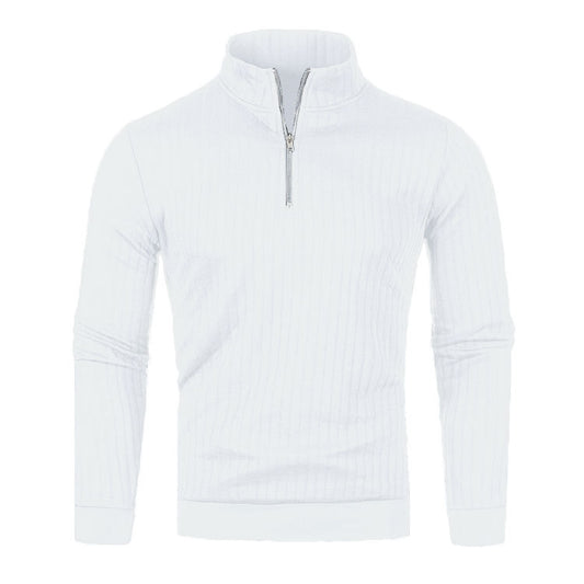 Men's knit sweater with stand-up collar and zipper
