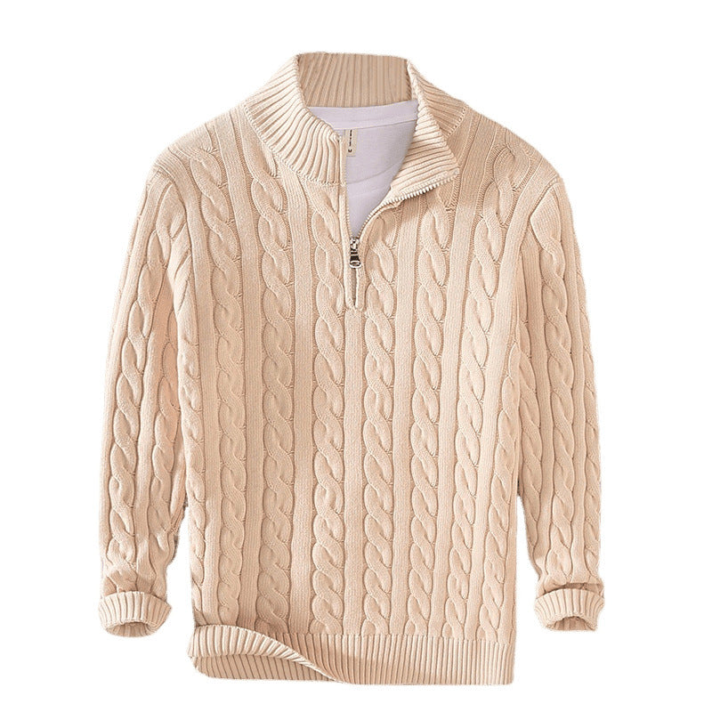 Men's knitted pullover with zipper and stand-up collar