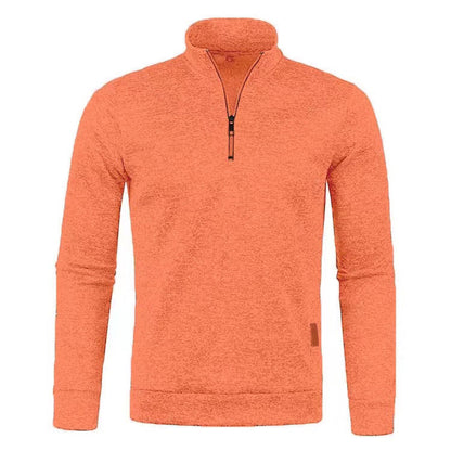 Men's knit sweater with stand-up collar and zipper