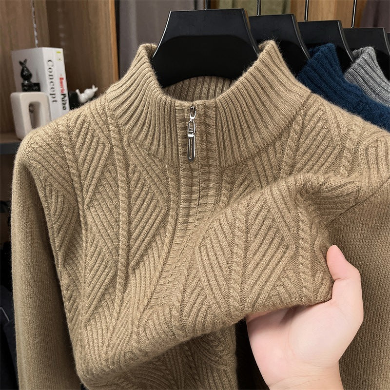 Wool pullover with zipper, coarsely knitted