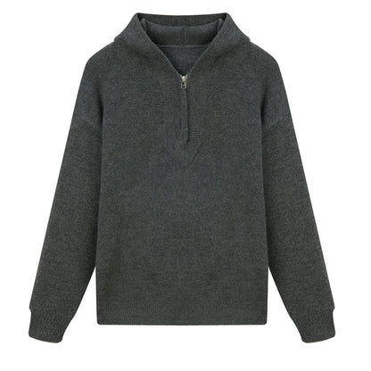 Modern men's knit sweater with hood and zipper