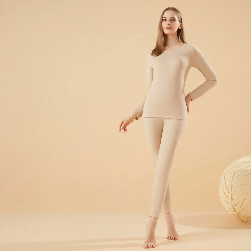 Thermal underwear set, silk-cashmere blend, round neck