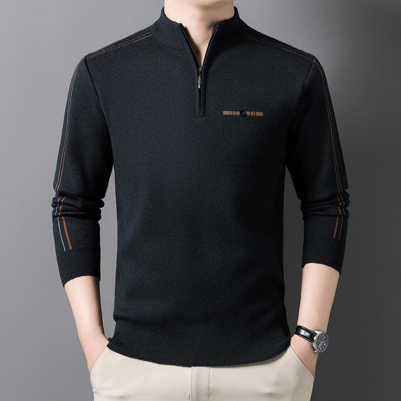 Men's knit sweater with stand-up collar and zipper