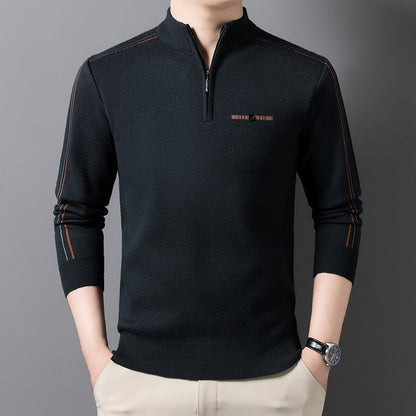 Men's knit sweater with stand-up collar and zipper