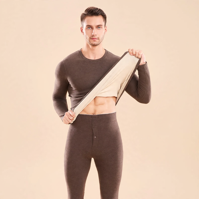 Thermal underwear set, lined, with silk and wool