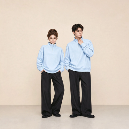 Heavy polo sweatshirt with half zipper, 350g